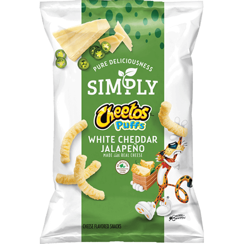 CHEETOS® Simply inflados con cheddar blanco y jalapeño, bocadillos sabor a queso